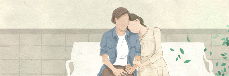 情侣在花园里约会情人节主题手绘插图