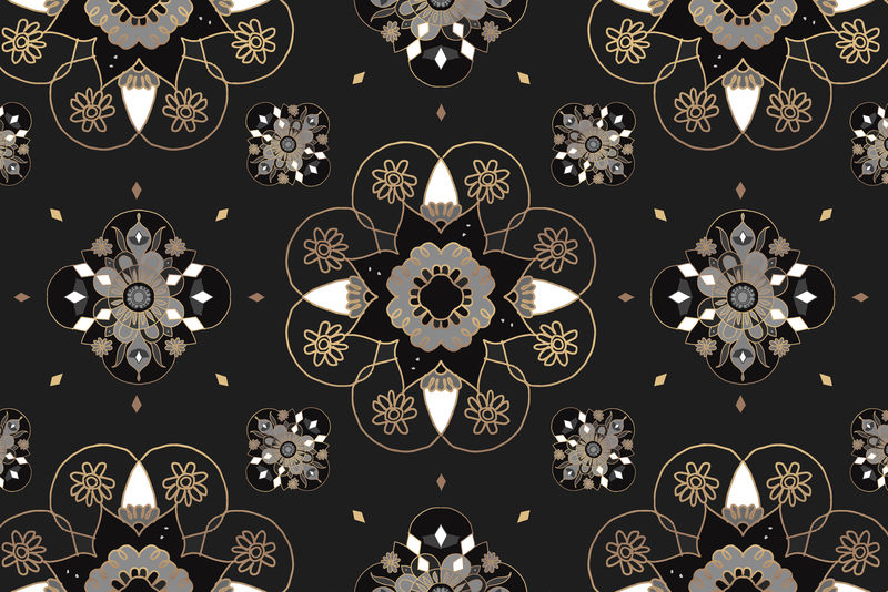 曼荼罗黑色印度花图案背景