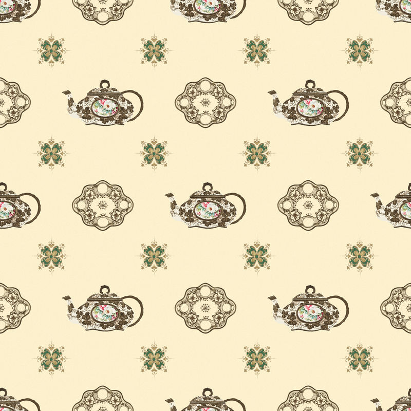 复古茶壶无缝图案背景由Noritake factory餐具设计混搭而成