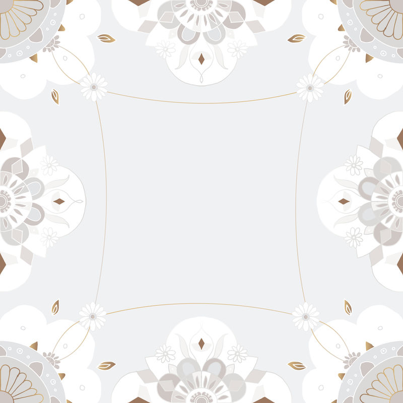 印度曼荼罗图案边框灰色植物背景