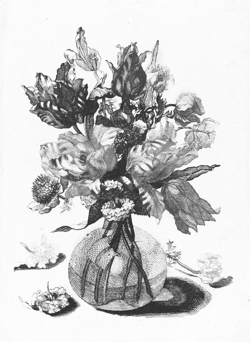 花瓶中的花朵复古插画墙壁艺术印刷品和海报设计混搭自Johan Teyler的原创艺术作品