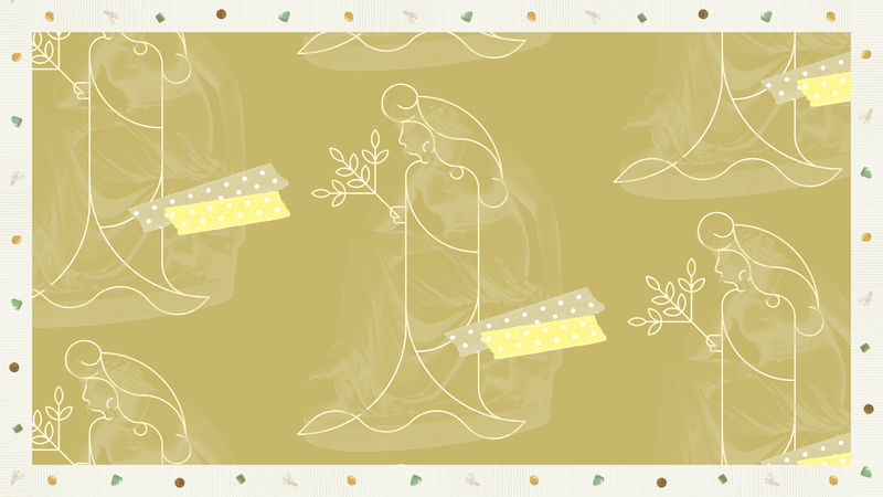 有叶子涂鸦背景的女人