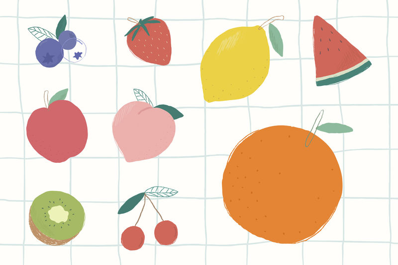 彩色粉彩水果插画套装