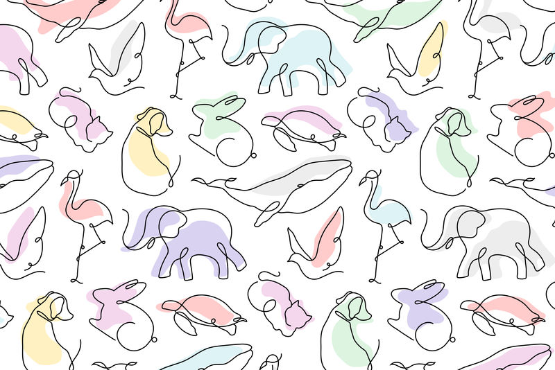 动物图案背景彩色无缝线条艺术设计
