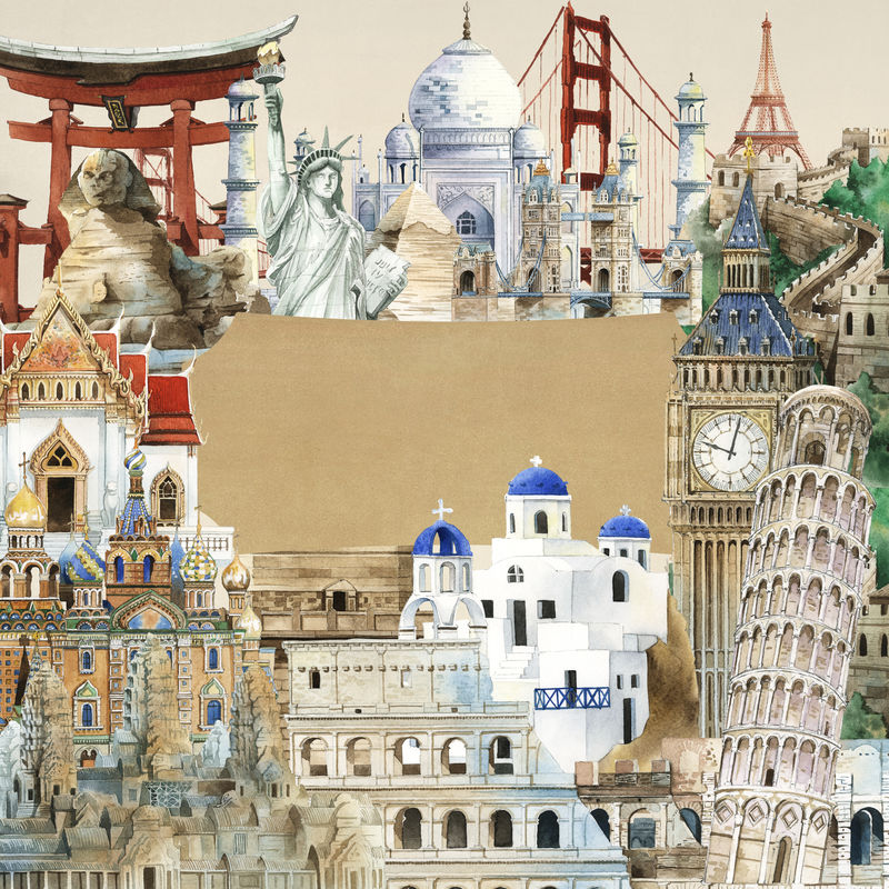 水彩画建筑地标集