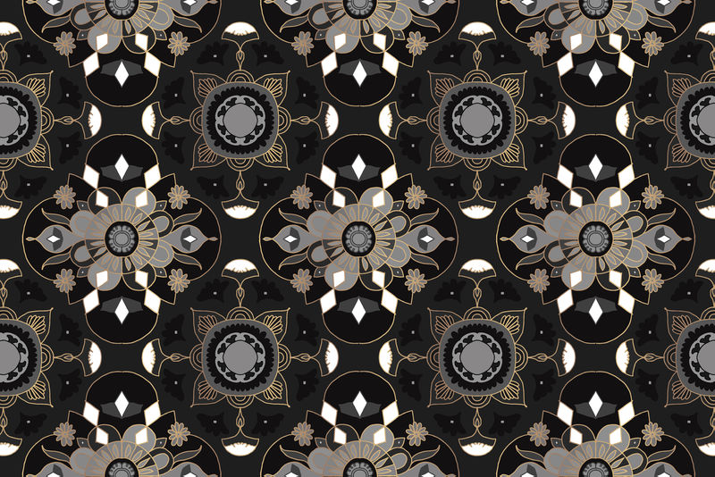曼荼罗黑色印度花图案背景