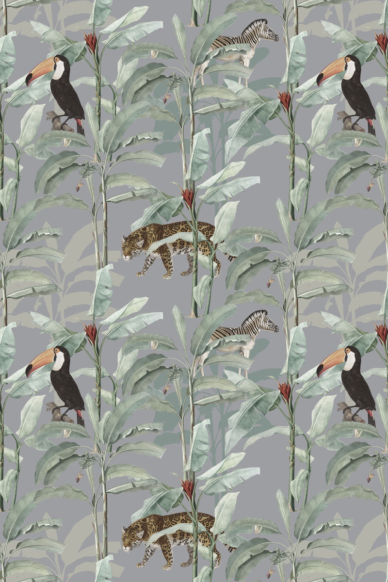 灰色背景上的手绘热带图案