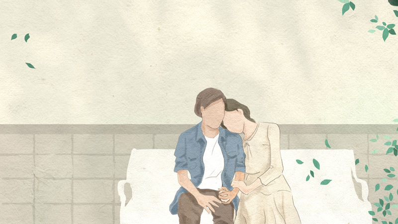 情侣在花园里约会情人节主题手绘插图