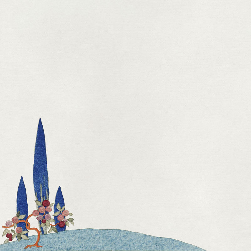 《山上的树》背景插图由乔治·巴比尔（George Barbier）的艺术作品混合而成