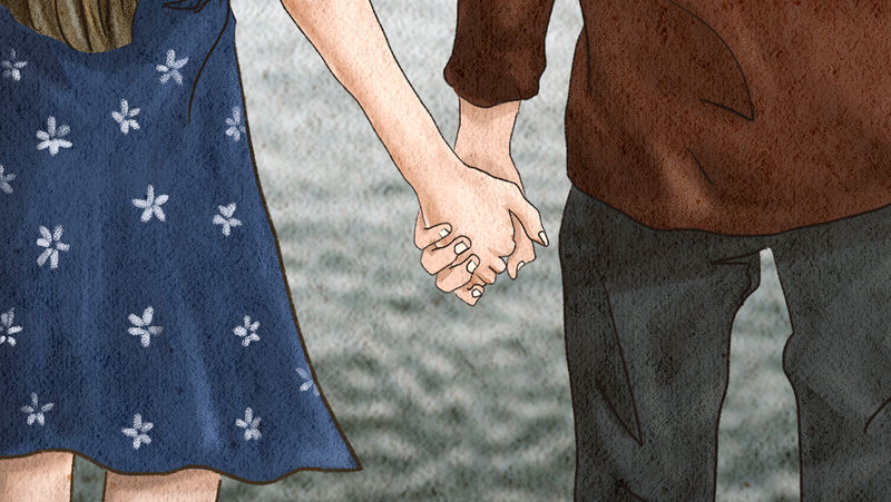 情侣牵手浪漫情人节插画