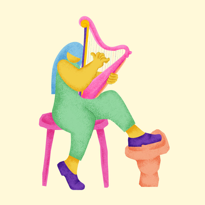 竖琴手彩色音乐家插图
