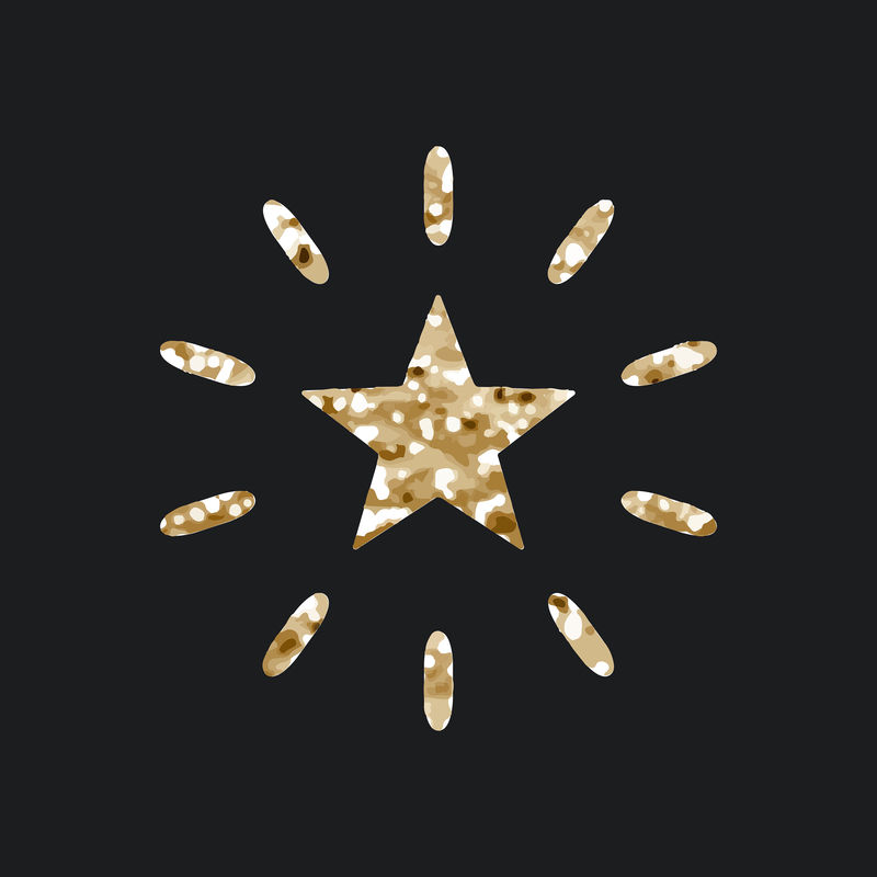 黑色背景上带有闪光纹理的闪亮星星图标