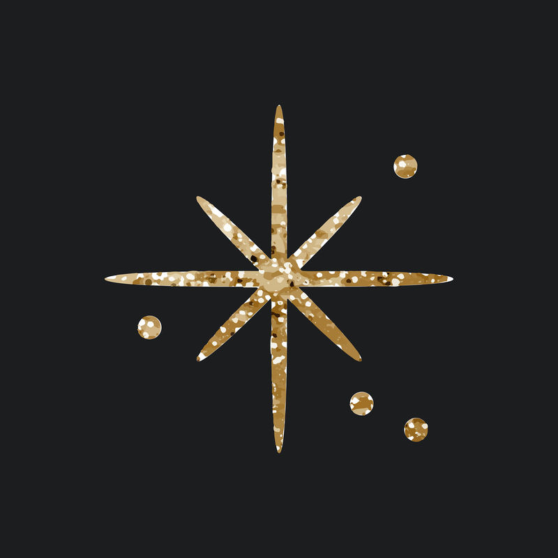 黑色背景上带有闪光纹理的闪亮星星图标