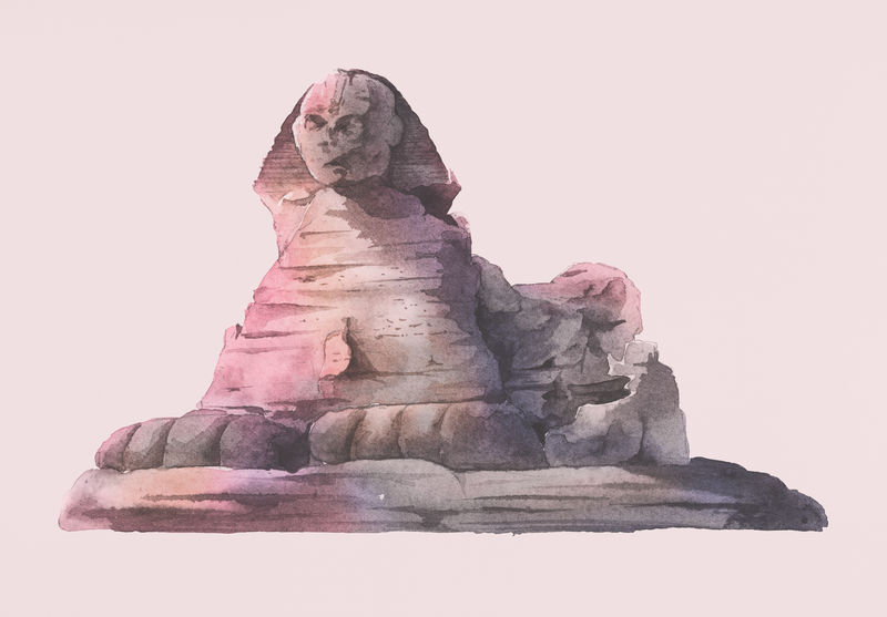 水彩画埃及狮身人面像