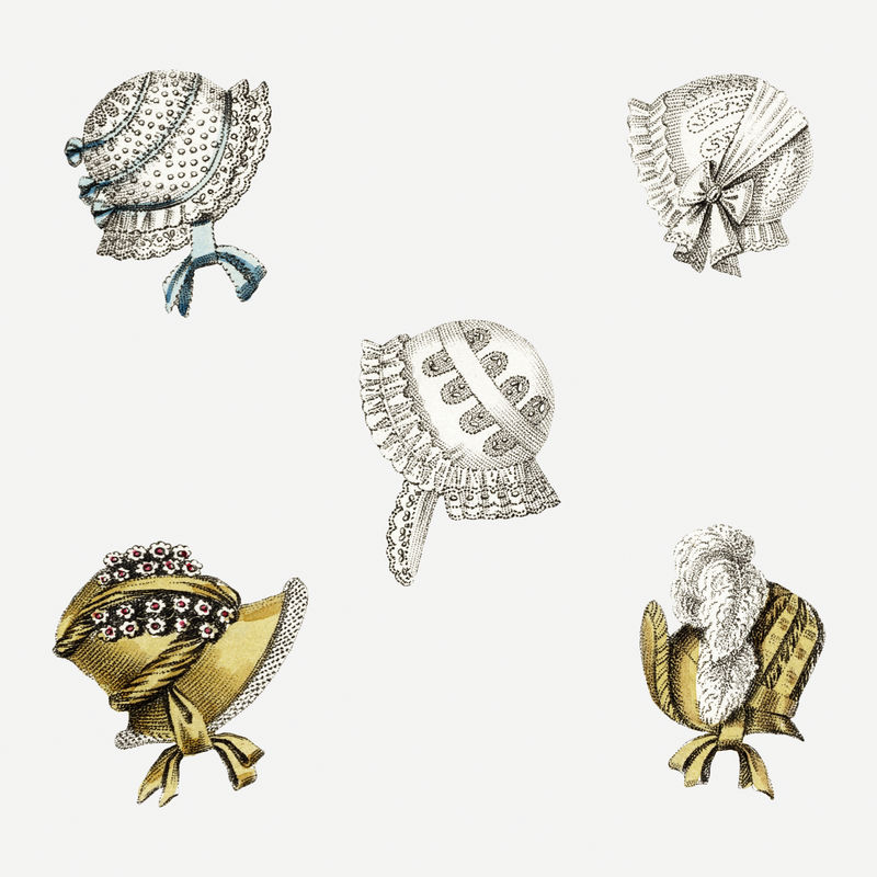 复古头饰插图套装由约翰·贝尔的艺术作品混合而成