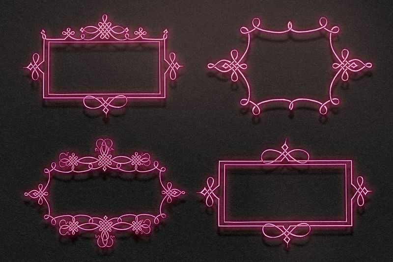 霓虹粉花丝边框由Joris Hoefnagel和Georg Bocskay的书法模型书混合而成