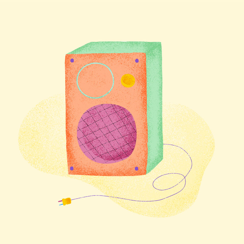 橙色吉他放大器平面设计插图