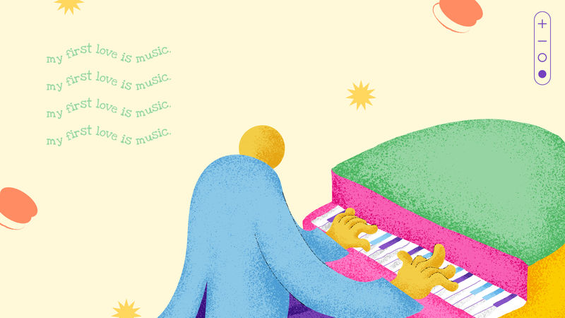 音乐米色博客横幅平面设计带有鼓舞人心的格言音乐是我的初恋