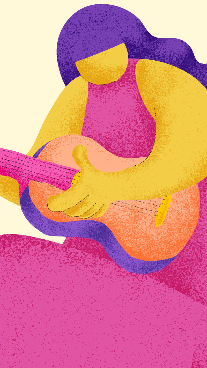 吉他手米色手机壁纸音乐家平面图案