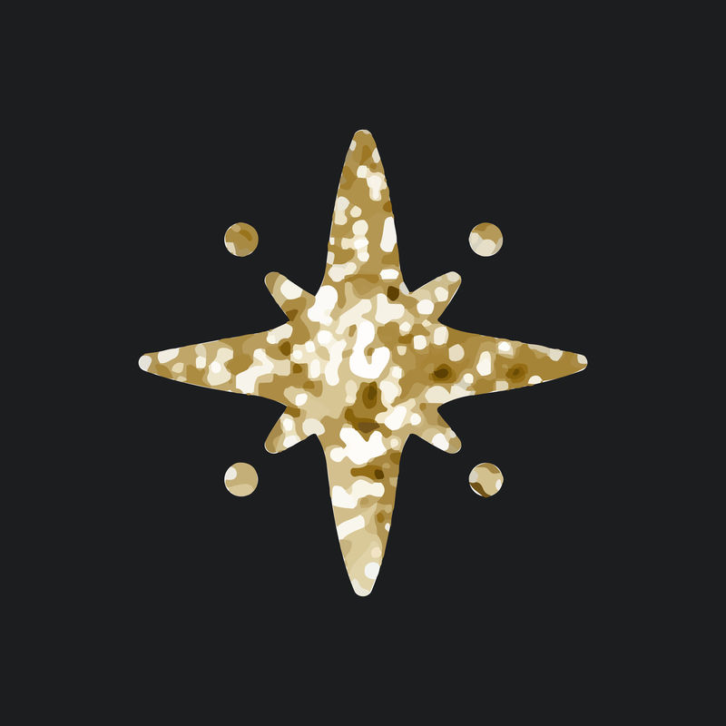 黑色背景上带有闪光纹理的闪亮星星图标