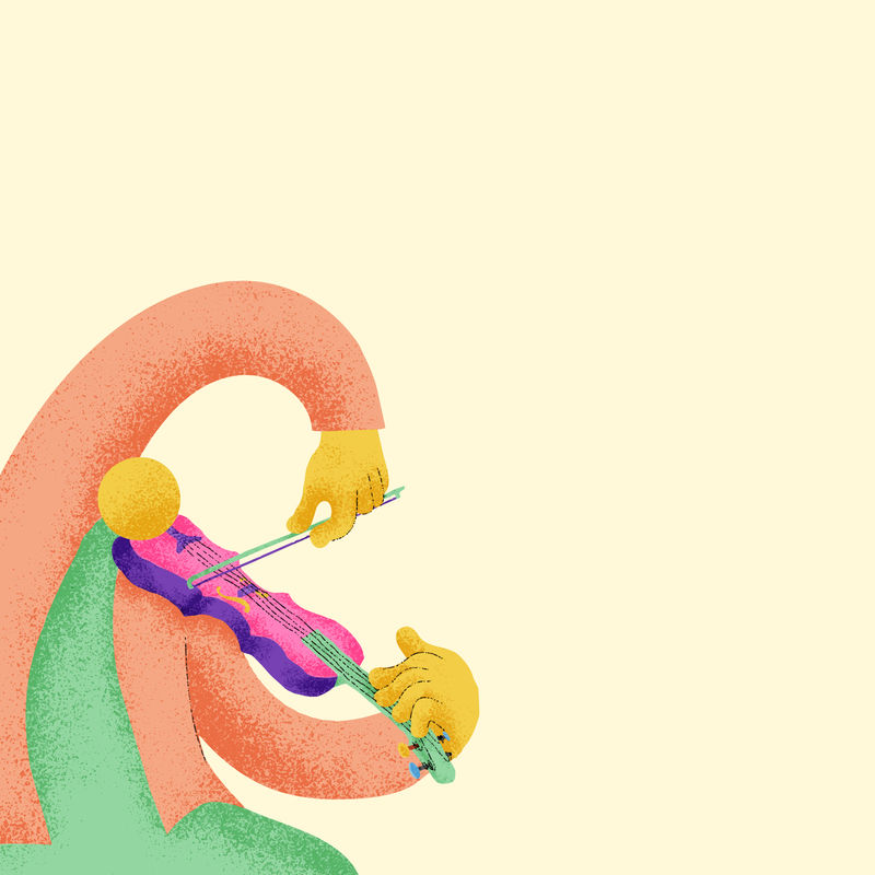 米色音乐背景与小提琴家音乐家平面图形