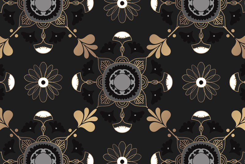 曼荼罗黑色印度花图案背景