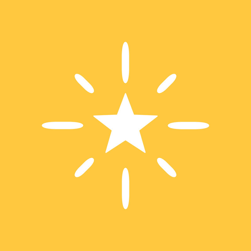 黄色背景上简单风格的闪亮星星图标