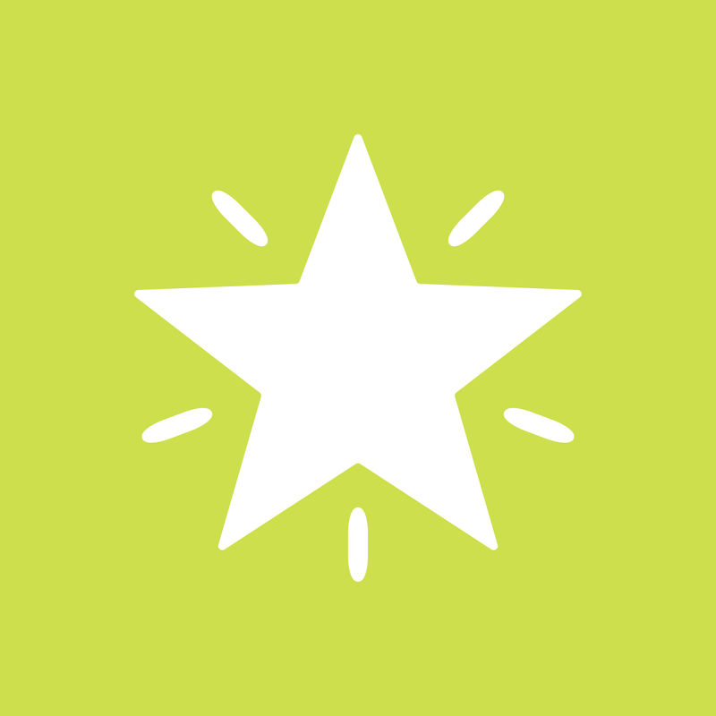 绿色背景上简单风格的星星闪闪发光的图标