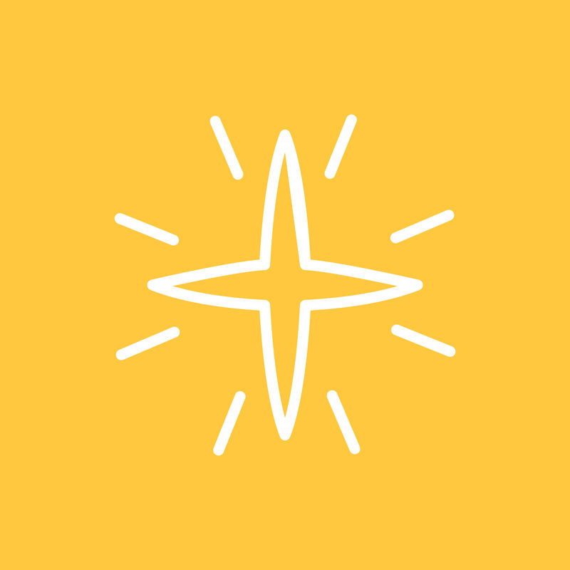 黄色背景上简单风格的闪亮星星图标