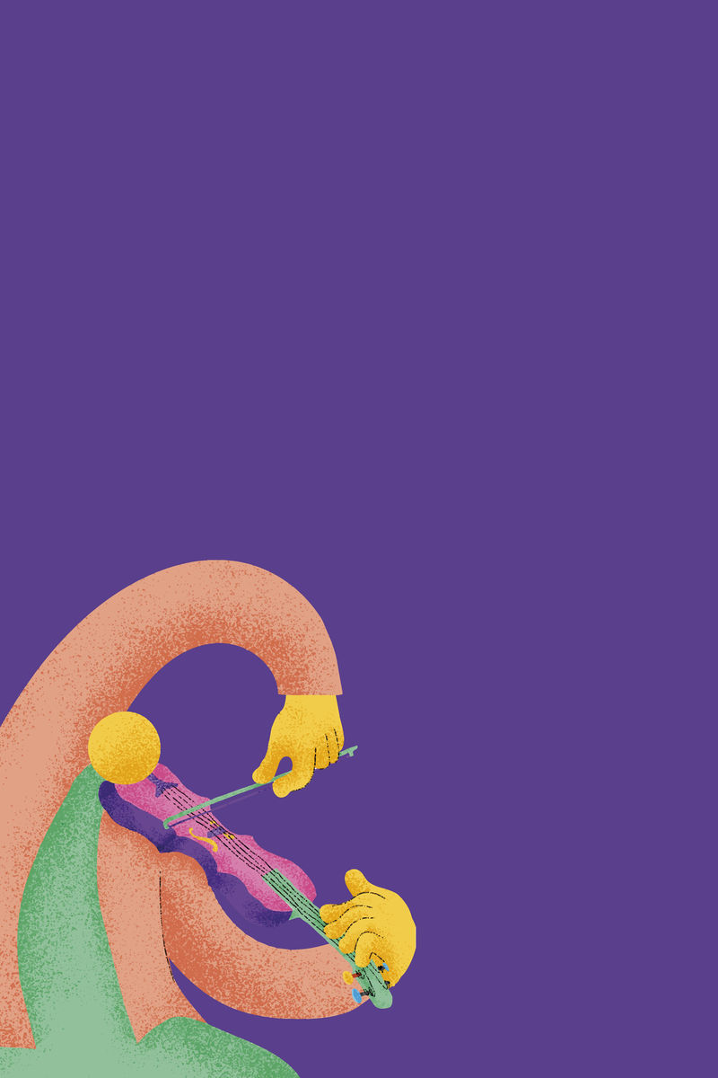 紫色音乐背景与小提琴手音乐家平面图形