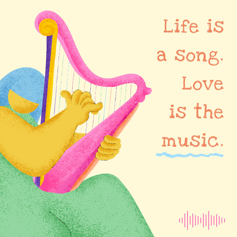 竖琴米色鼓舞人心的社交媒体帖子带有音乐家平面图案