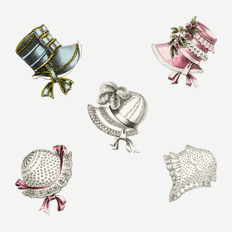 复古头饰插图套装由约翰·贝尔的艺术作品混合而成