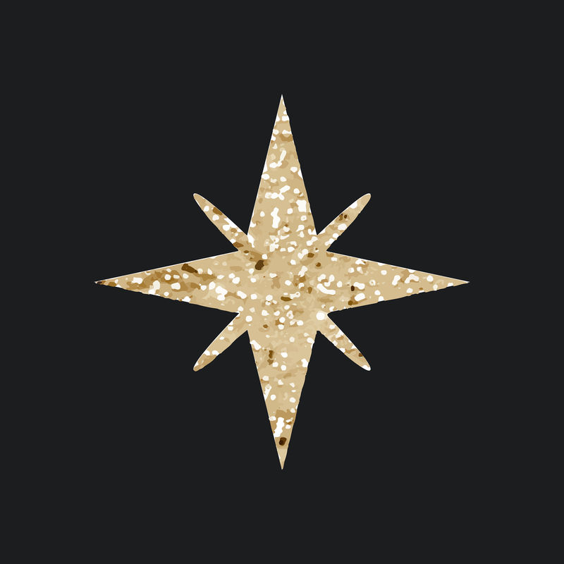 黑色背景上带有闪光纹理的闪亮星星图标