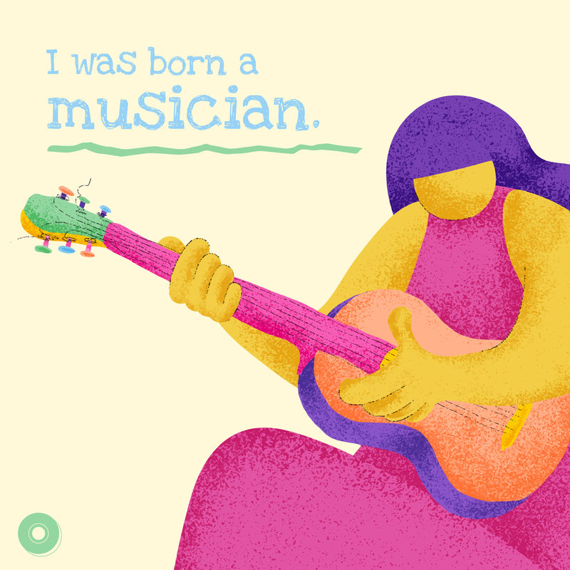 吉他手米色鼓舞人心的社交媒体帖子带有音乐家平面图案