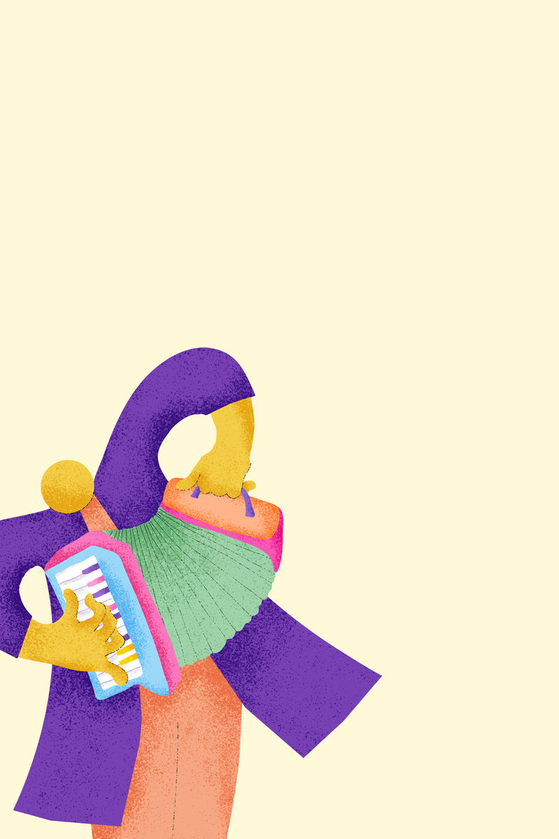 米色音乐背景与手风琴音乐家平面图形