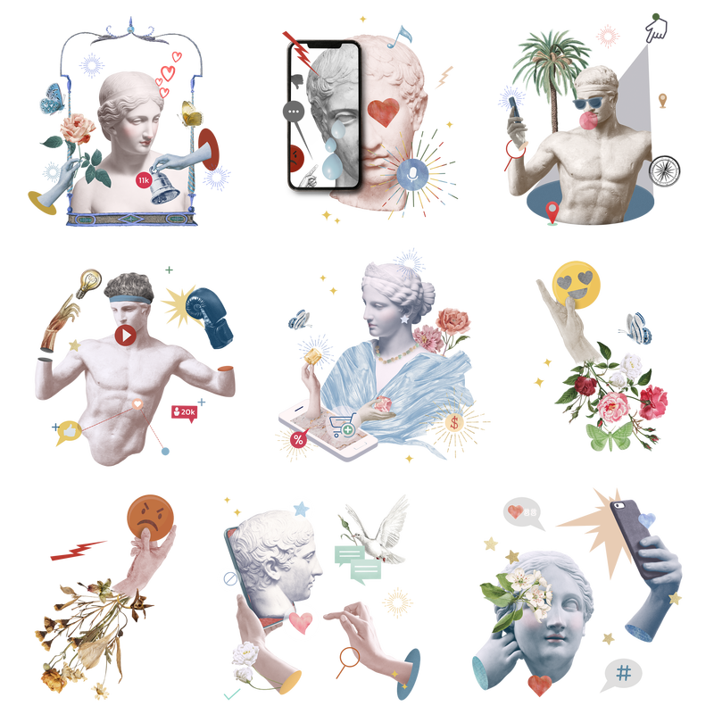 审美png社交媒体上瘾希腊大理石雕像主题系列