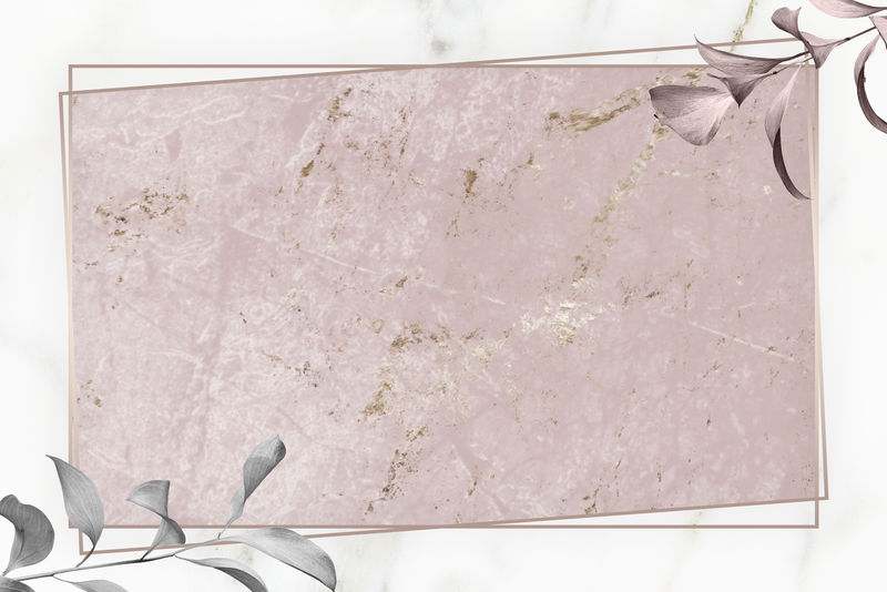 大理石纹理背景插画上有树叶图案的金色框架