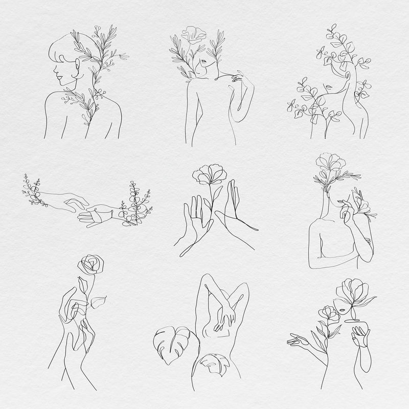 最小女性身体psd线条艺术灰度图集