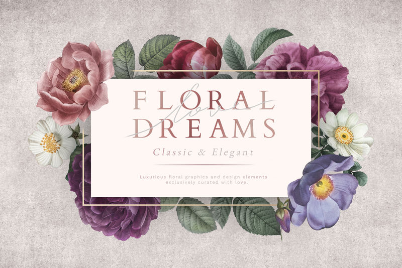 灰色混凝土墙上的花卉梦想横幅插图