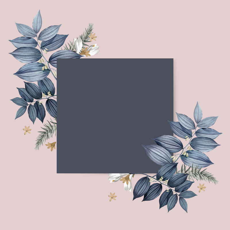 蓝色花朵空白方形卡片设计