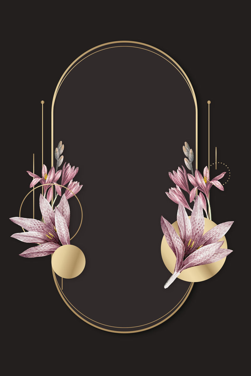 粉红色的石蒜花图案和金色框架模型