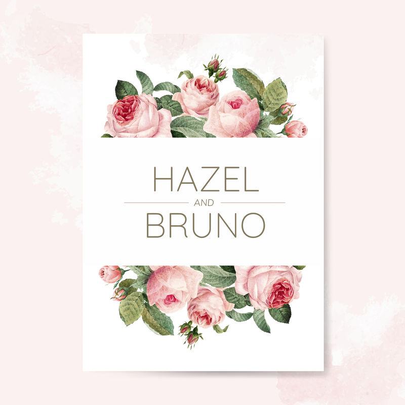 用玫瑰装饰的婚礼请柬