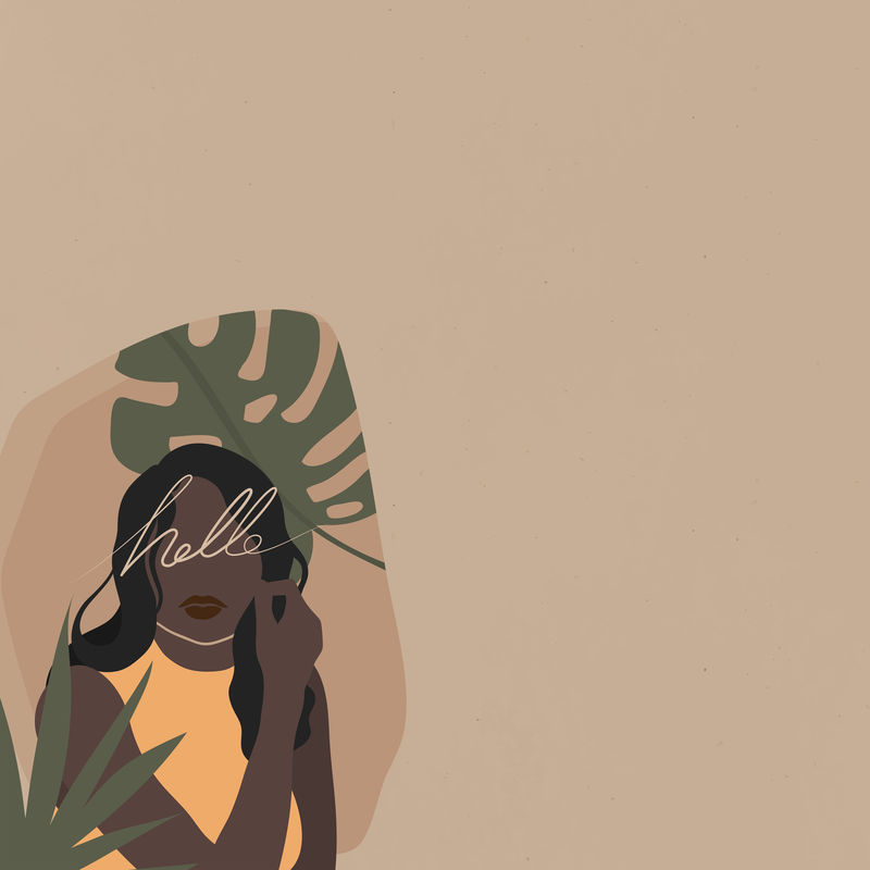 戴着树叶插图的怪物的黑人妇女