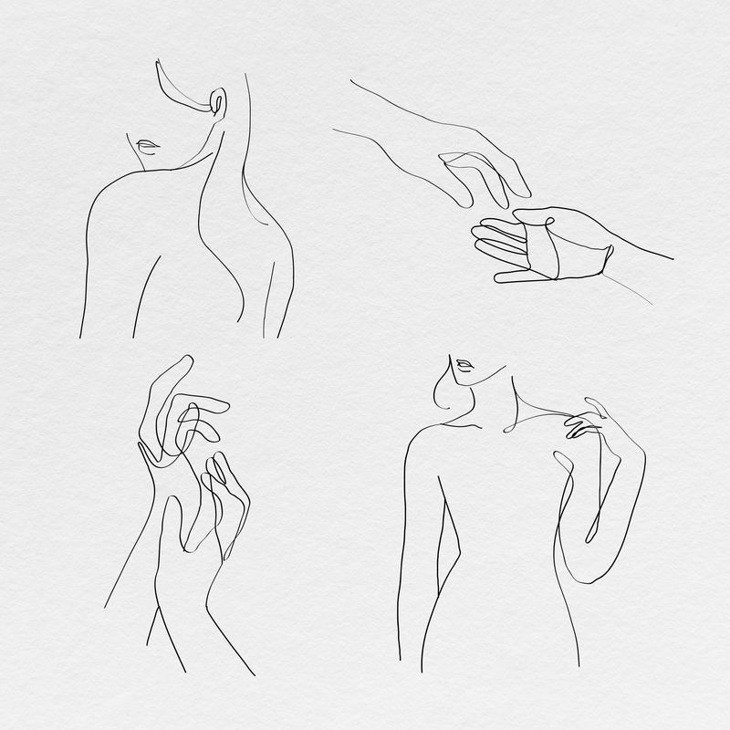 审美女性身体psd线条艺术最小灰度图纸集