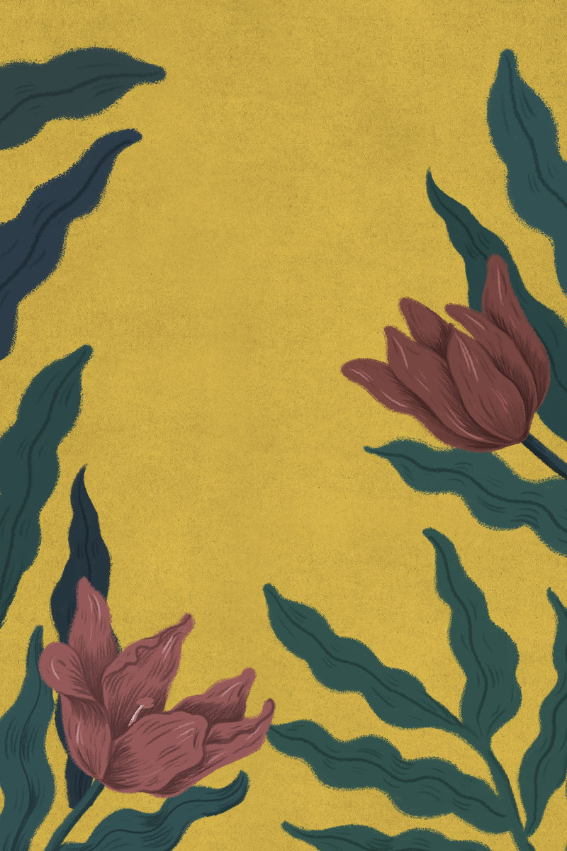 黄色背景插图中盛开的郁金香框架