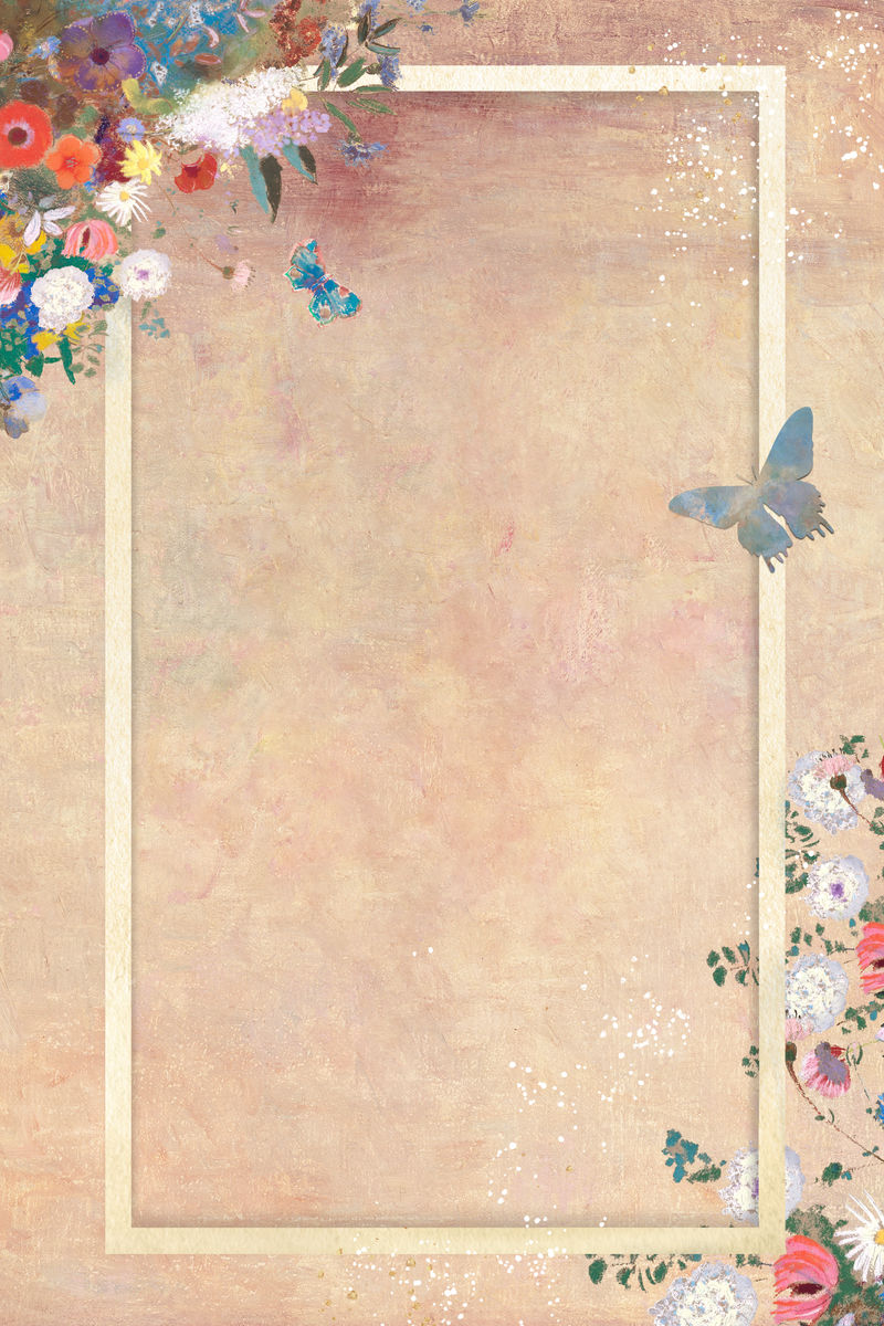 金色框架彩色植物图案背景插图