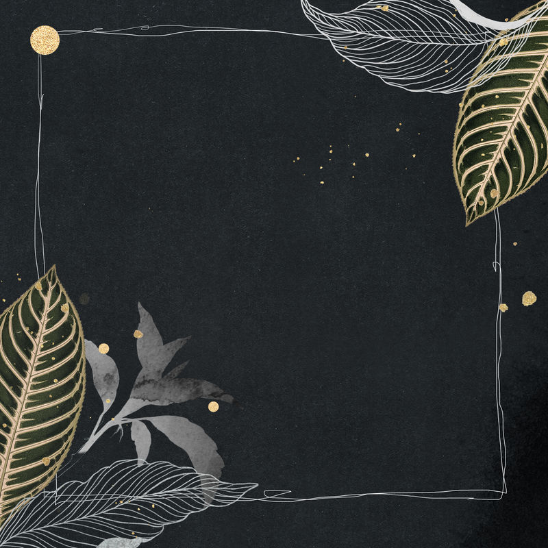 黑色东方树叶和金色细部框架
