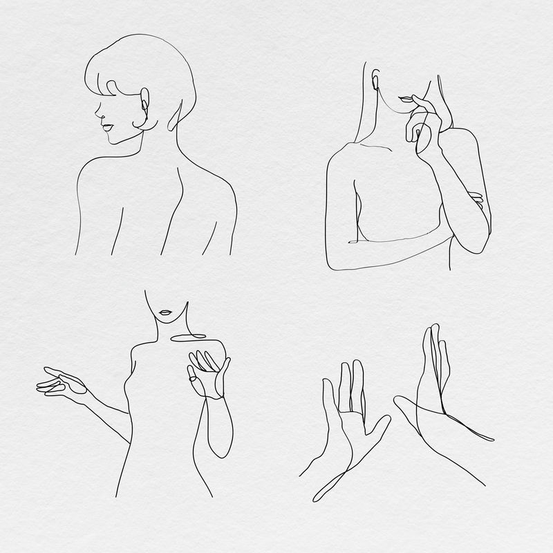 审美女性身体psd线条艺术最小灰度图纸集