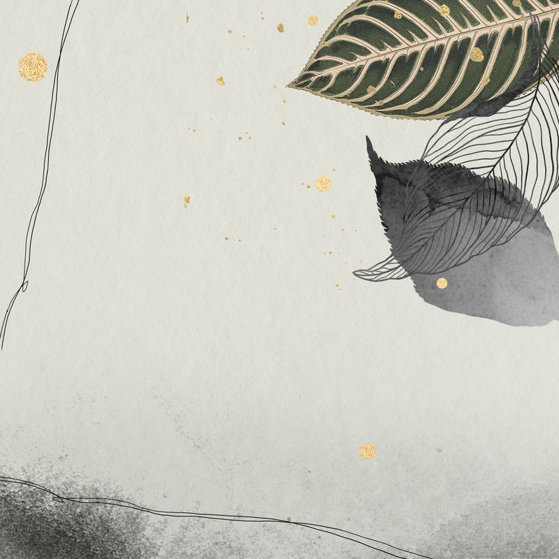 黄褐色的东方树叶和金色细部框架