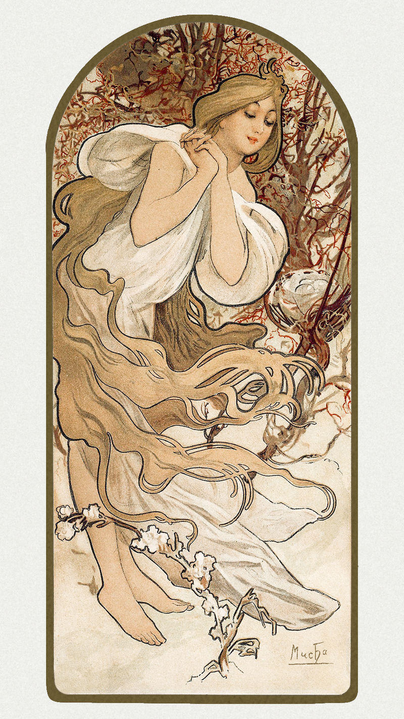 新艺术女性psd由阿尔方斯·玛丽亚·穆查的艺术作品混合而成